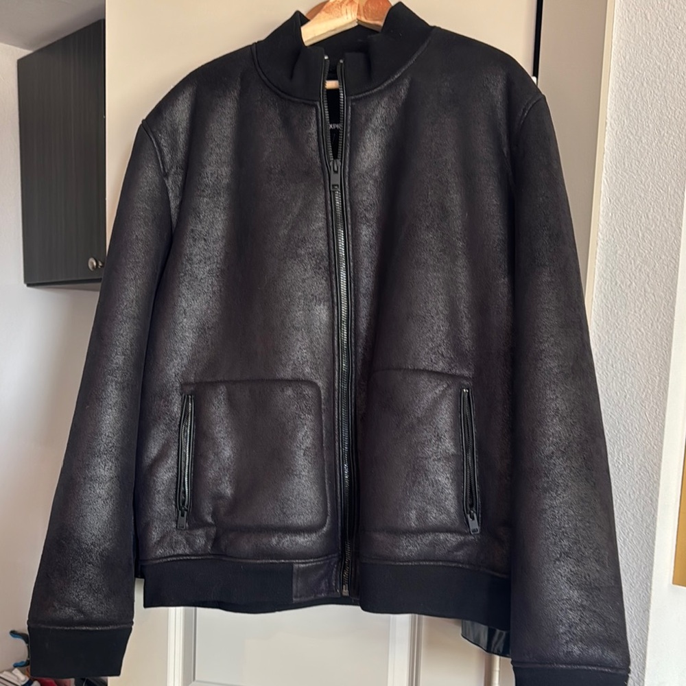 Express Black Bomber Faux Leather Jacket with Minimalist Design